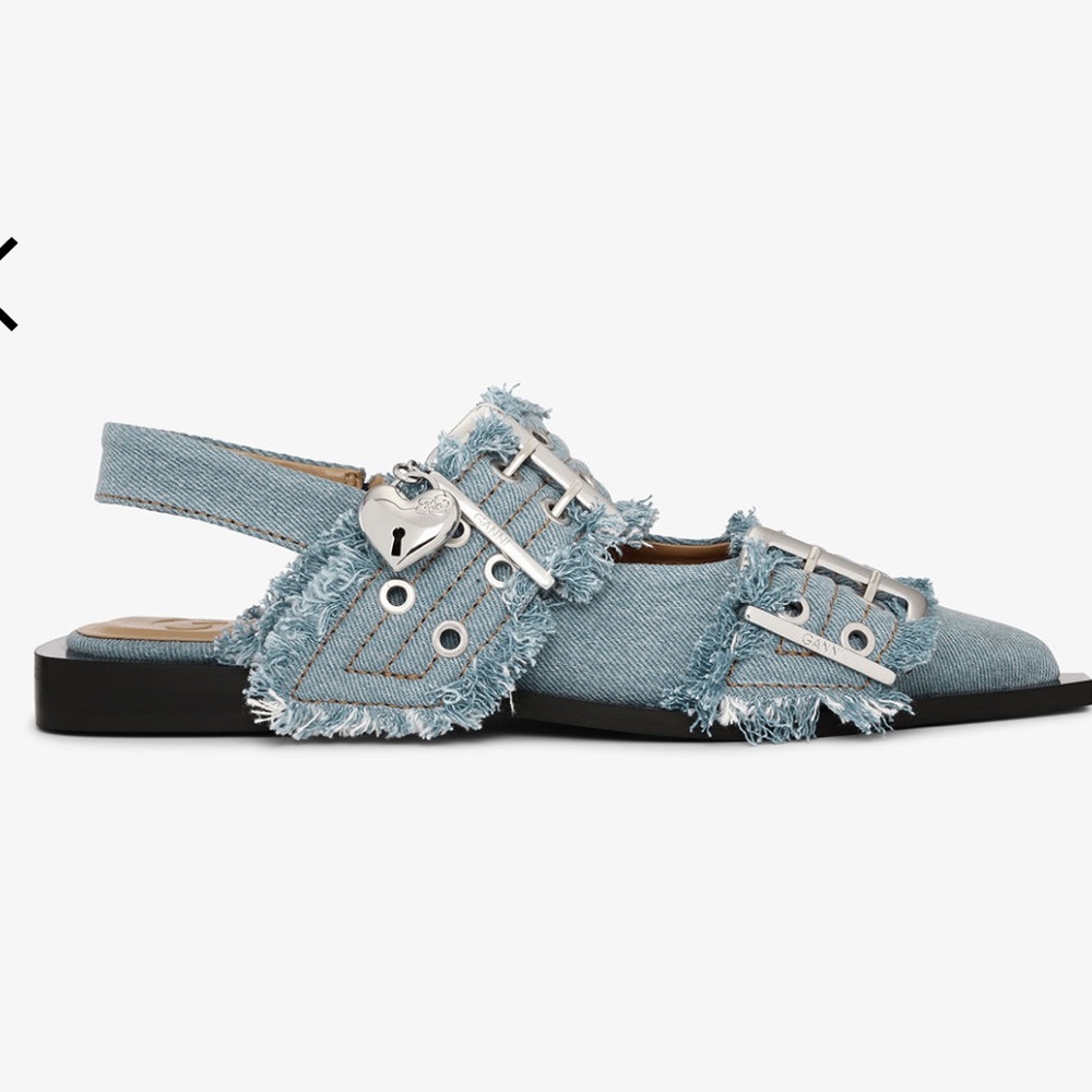 Denim Charms Feminine Buckle Ballerinas